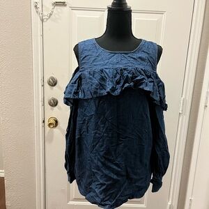 LOFT Deep Blue Ruffle Blouse